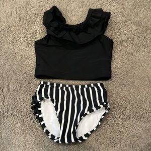 Ruffle Butts Black and White Striped 2-piece Swimsuit